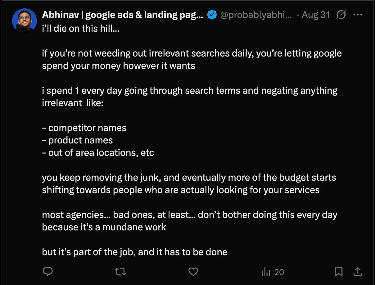 Post: weeding out irrelevant search terms every day