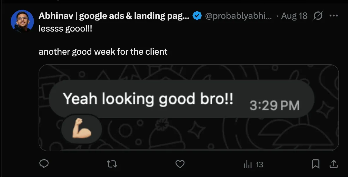 Post: another good week for the client